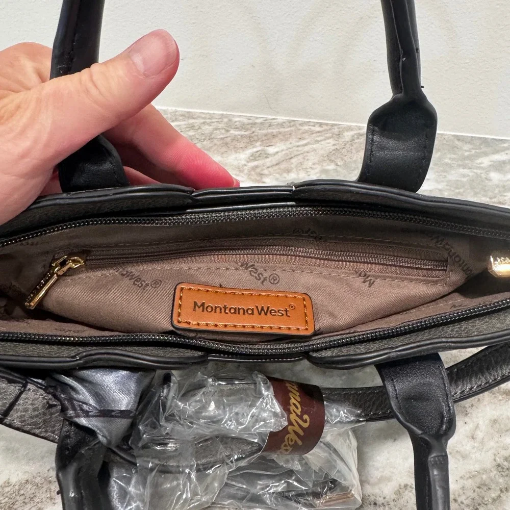 Montana West Gray Vegan Leather Satchel Handbag with Bow and Crossbody Strap